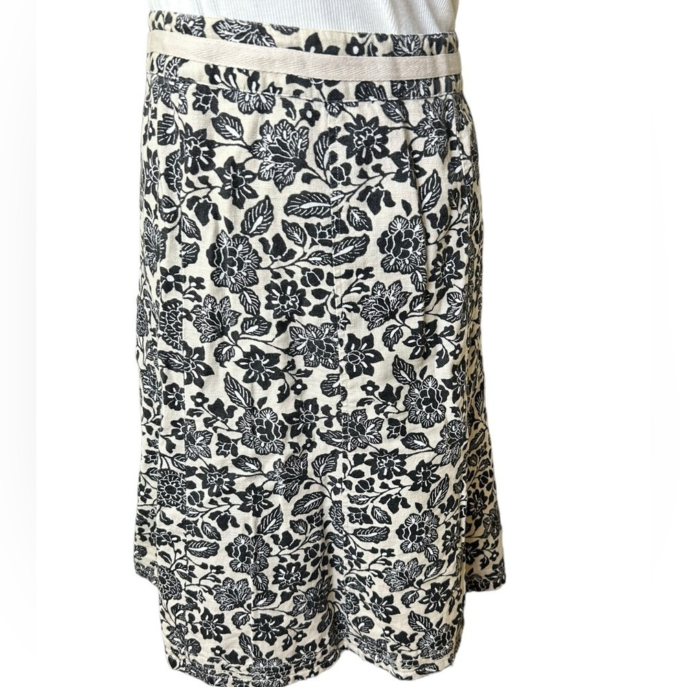 Sigrid Olsen Linen Cotton Floral Skirt Black Tan Size 10 A-Line Cottage core